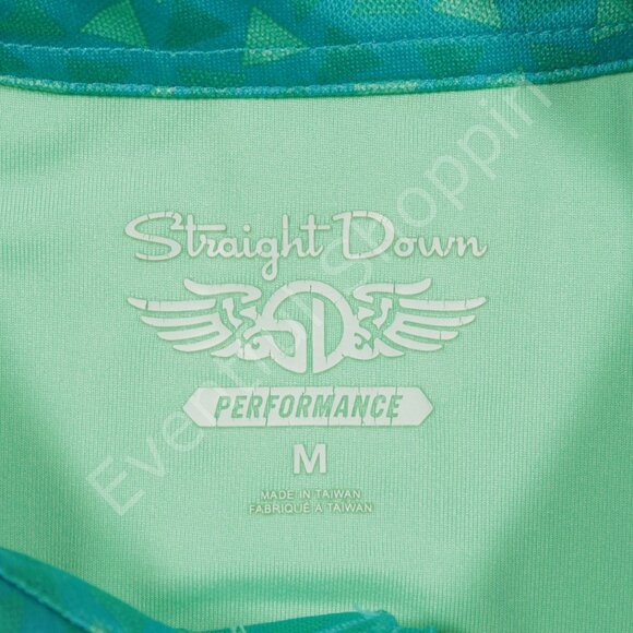 Straight Down Performance Triangle Print Golf Polo Shirt in Blue Green Size M - Picture 4 of 5